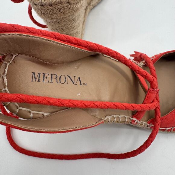 Merona Maren Lace Up Wedge Espadrille Strappy Wedge Heels Sandals Red Orange 9 - Picture 8 of 10